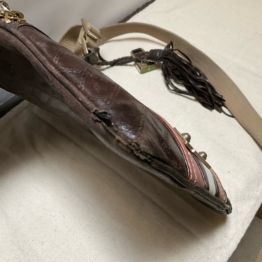 REHAB project L A M B LEATHER CROSSBODY BAG Brown and Pink Leather NEEDS repair - Picture 12 of 15